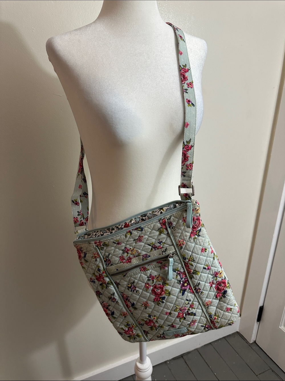 Vera Bradley Mint Floral Quilted Crossbody Bag